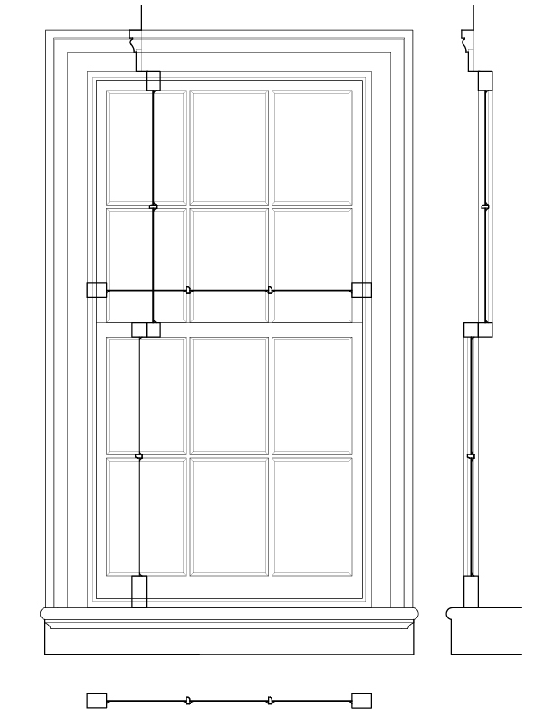 STORAGE AND PANTRY ROOM INTERIOR WINDOW ELEVATION AND SECTION