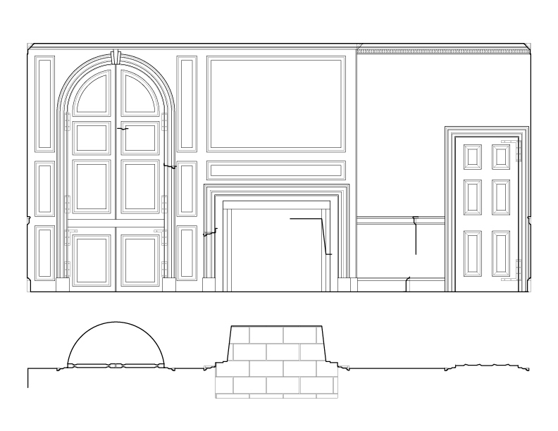 DINING ROOM SOUTH WALL ELEVATION AND PLAN