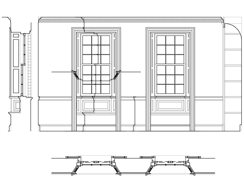 DINING ROOM EAST AND WEST WALL ELEVATION AND PLAN