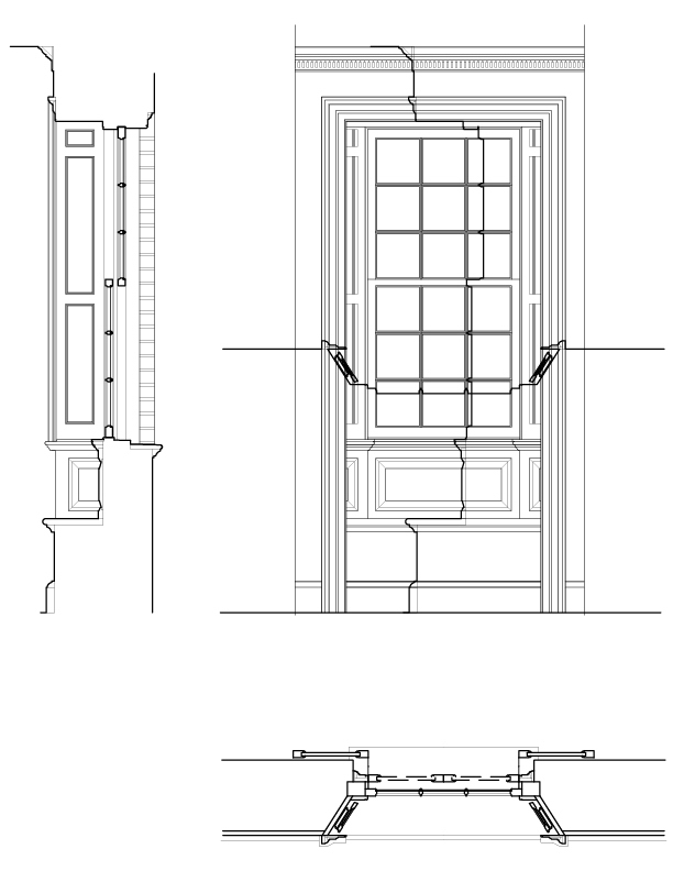 TYPICAL INTERIOR DINING ROOM WINDOW ELEVATION AND SECTION