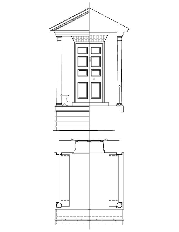 EAST ENTRANCE ELEVATION AND PLAN