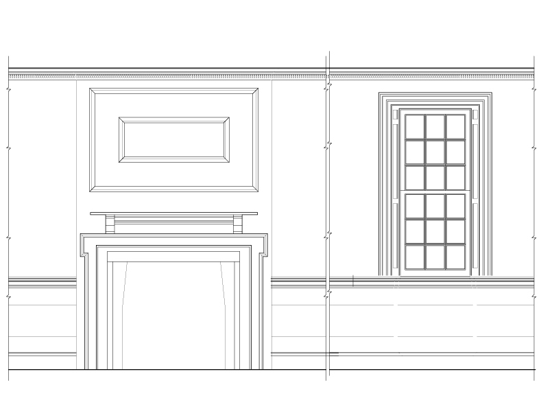 LIVING ROOM NORTH WALL ELEVATION AND TYPICAL LIVING ROOM WINDOW