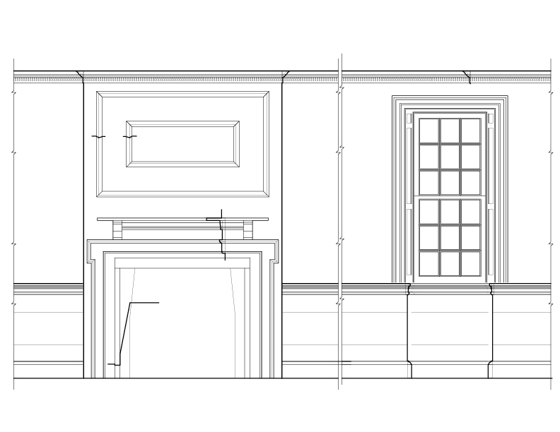 LIVING ROOM NORTH WALL ELEVATION AND TYPICAL LIVING ROOM WINDOW