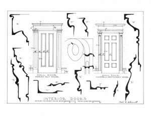 Elevation of Hervey Ely house interior doors compared to Cambell-Whittlesey house doors featuring door sizes, and door mouldings.