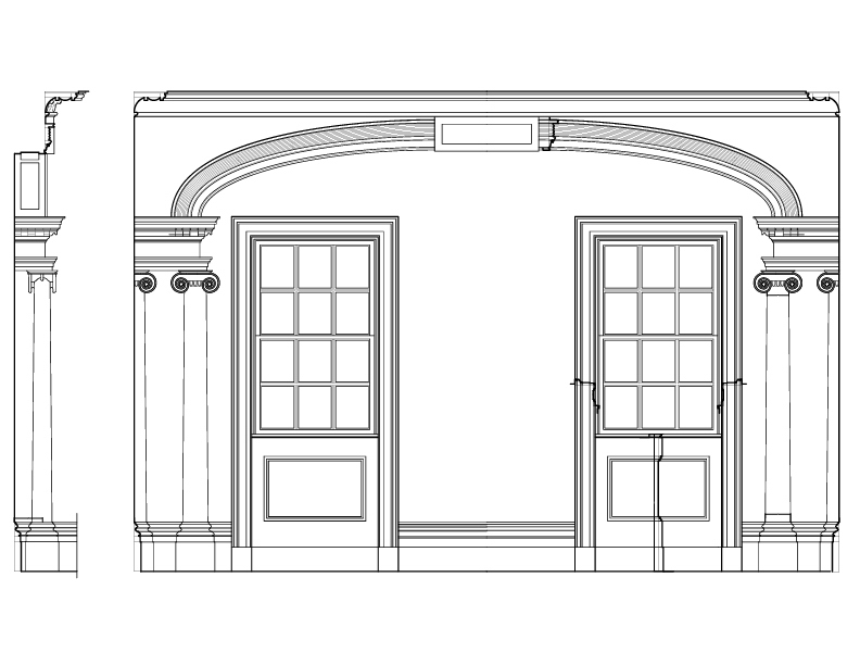 LIVING ROOM ELEVATION AND SECTION