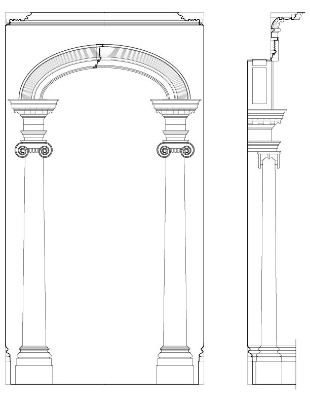 HALL ARCH ELEVATION AND SECTION