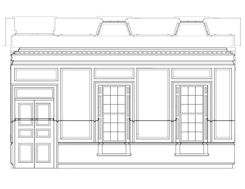 LIVING ROOM NORTH WALL ELEVATION AND SECTION