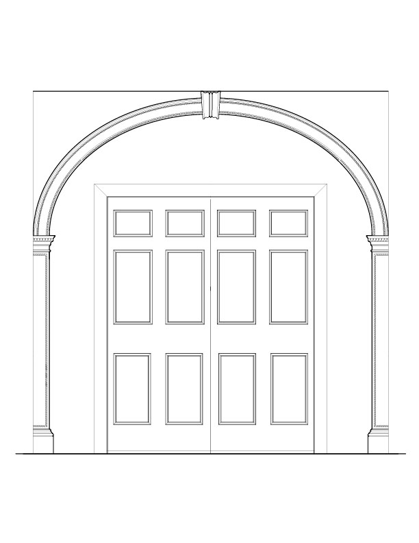 BACK HALL ARCHWAY WITH PANELED DOORS