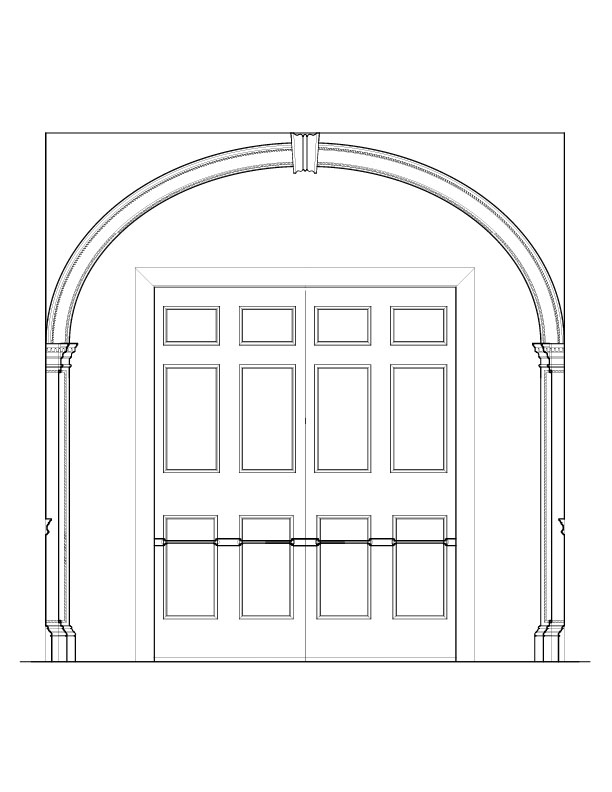 BACK HALL ARCHWAY WITH PANELED DOORS