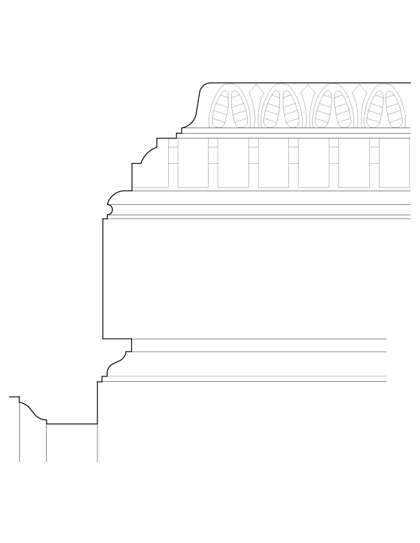 HALLWAYS THROUGH ARCHWAY CORNICE ELEVATION