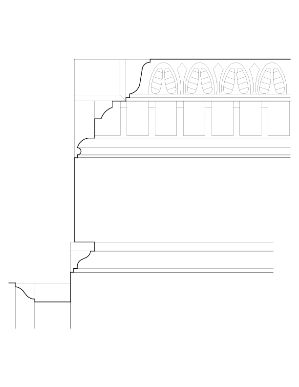 HALLWAYS THROUGH ARCHWAY CORNICE ELEVATION