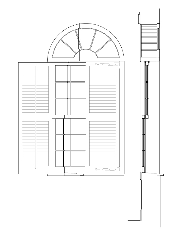 WINDOW 12 EXTERIOR ELEVATION AND SECTION