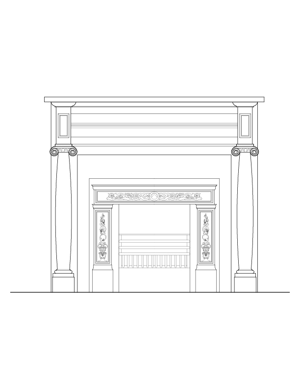 REAR BEDROOM, PARLOR AND LIBRARY FIREPLACE ELEVATION