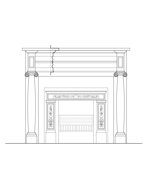 REAR BEDROOM, PARLOR AND LIBRARY FIREPLACE ELEVATION
