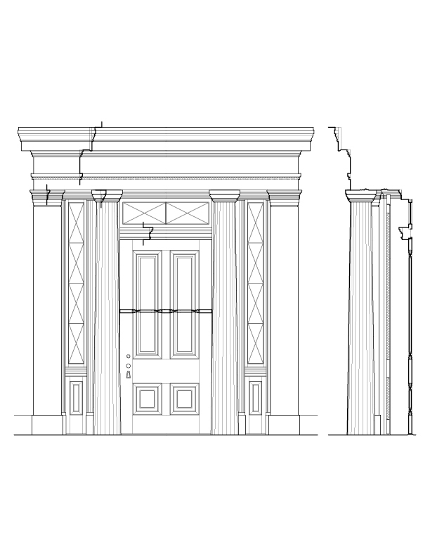 NORTHWEST ENTRANCE EXTERIOR AND SECTION