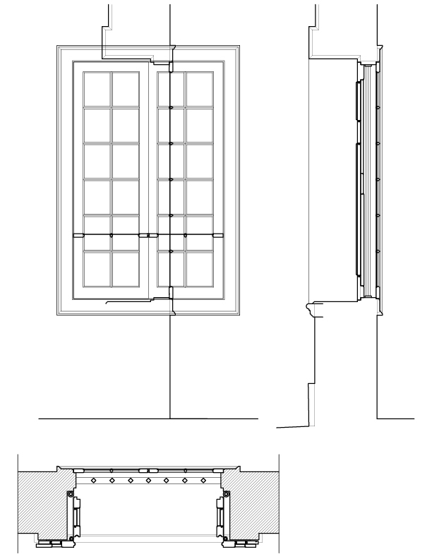 FIRST FLOOR WINDOW A INTERIOR ELEVATION AND SECTION