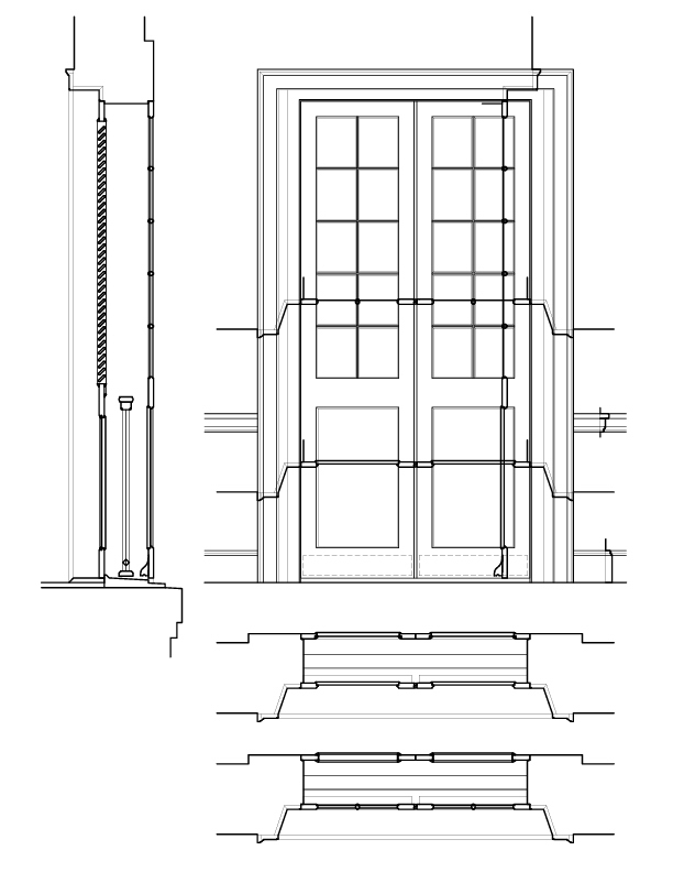 THIRD FLOOR DOOR NO. 1 ELEVATION AND SECTION