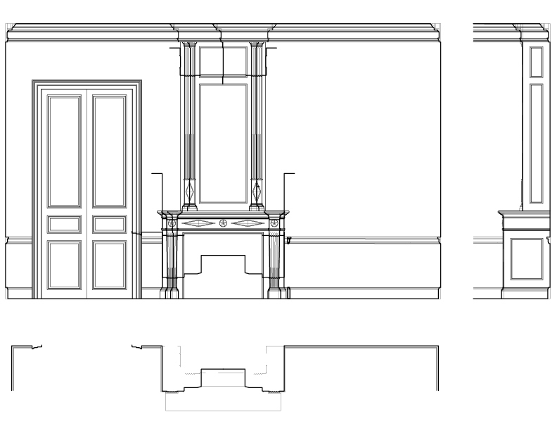 SECOND FLOOR WEST CORNER BEDROOM ELEVATION AND SECTION
