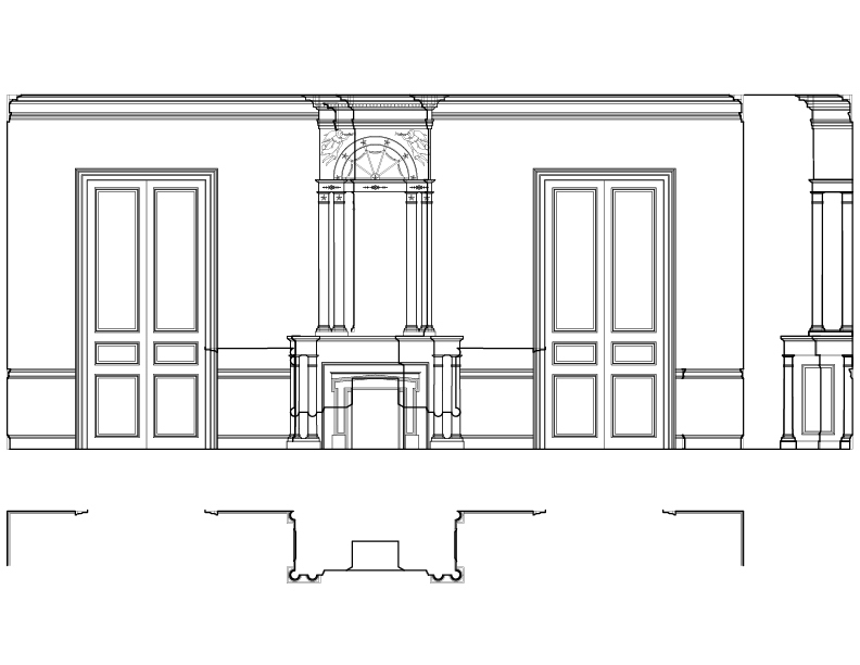 SECOND FLOOR LIVING ROOM ELEVATION AND SECTION