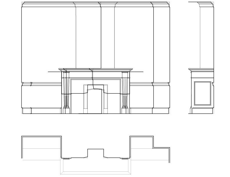 APARTMENT 2 THIRD FLOOR FIREPLACE ELEVATION AND SECTION