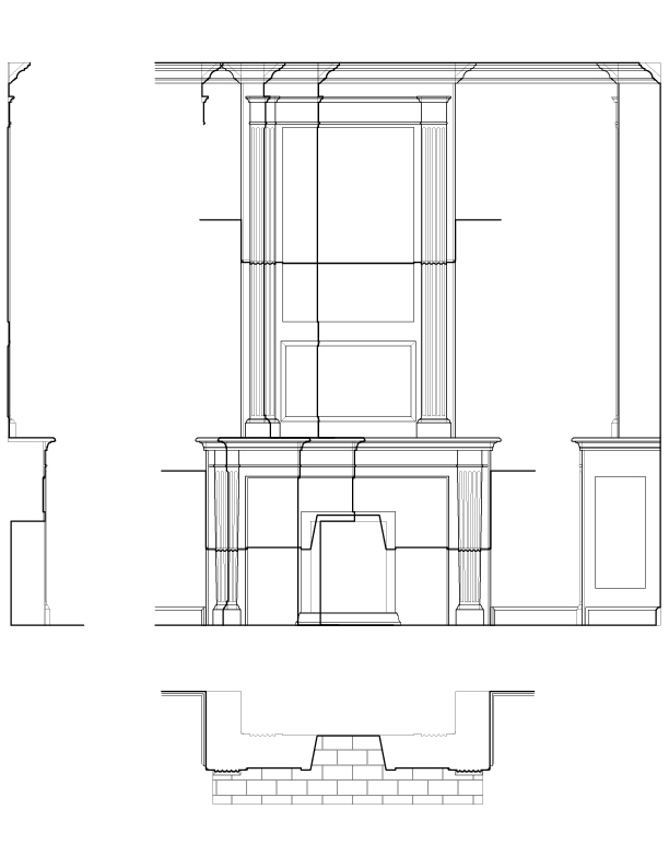 SECOND FLOOR BEDROOM NO. 4 MANTEL ELEVATION AND SECTION
