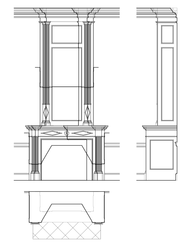 ROOM NO. 2 MANTEL ELEVATION AND SECTION