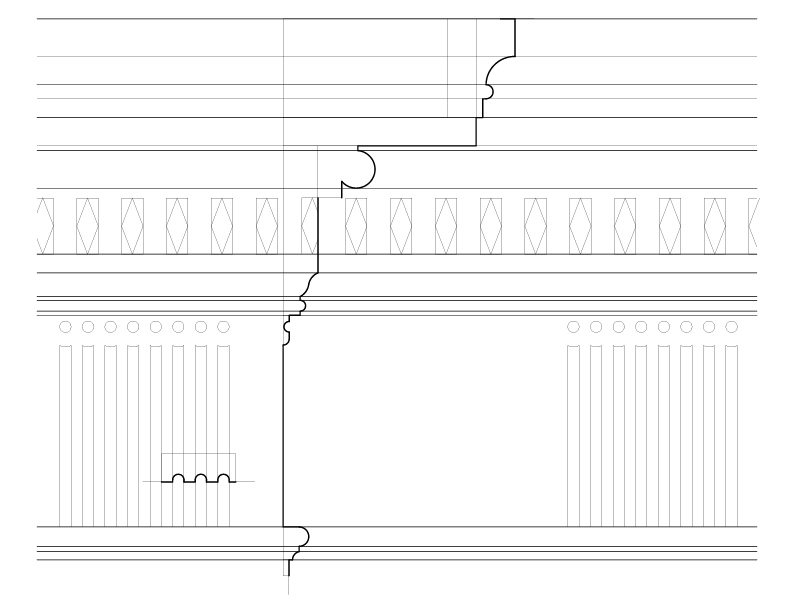 FIRST AND SECOND FLOOR STAIR HALL CORNICE
