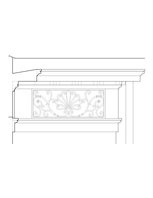 CORNICE AND CAST IRON WINDOW GRILL