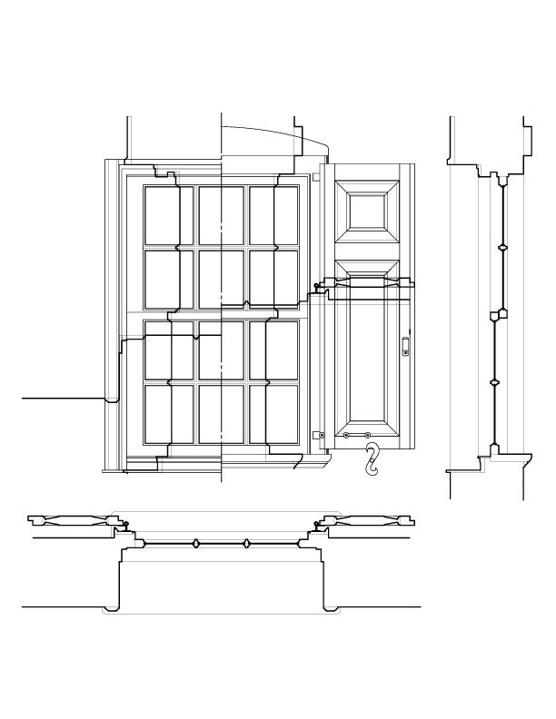 SOUTHWEST BEDROOM WINDOW ELEVATION AND SECTION