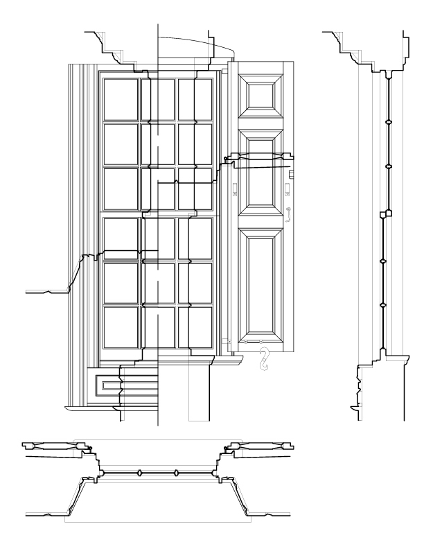 SOUTH PARLOR WINDOW ELEVATION AND SECTION