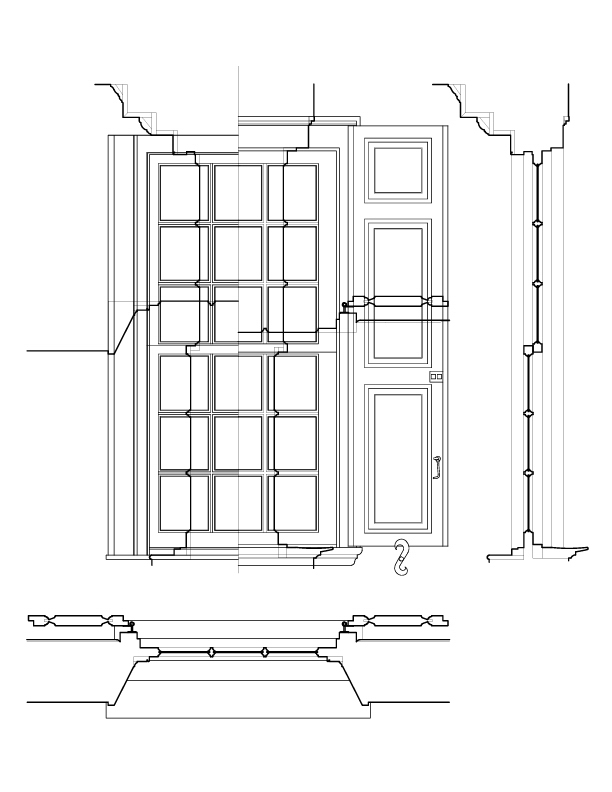 NORTHWEST WINDOW ELEVATION AND SECTION