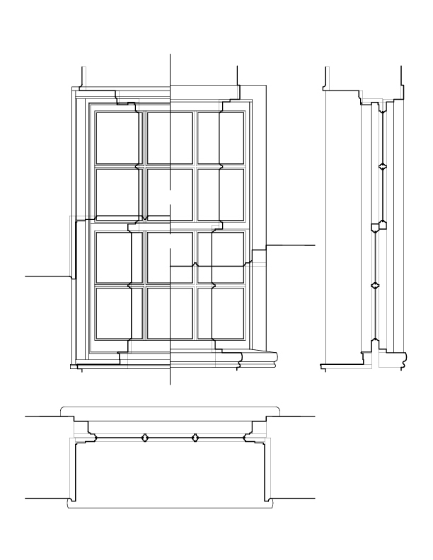 SOUTHWEST BEDROOM WINDOW ELEVATION AND SECTION