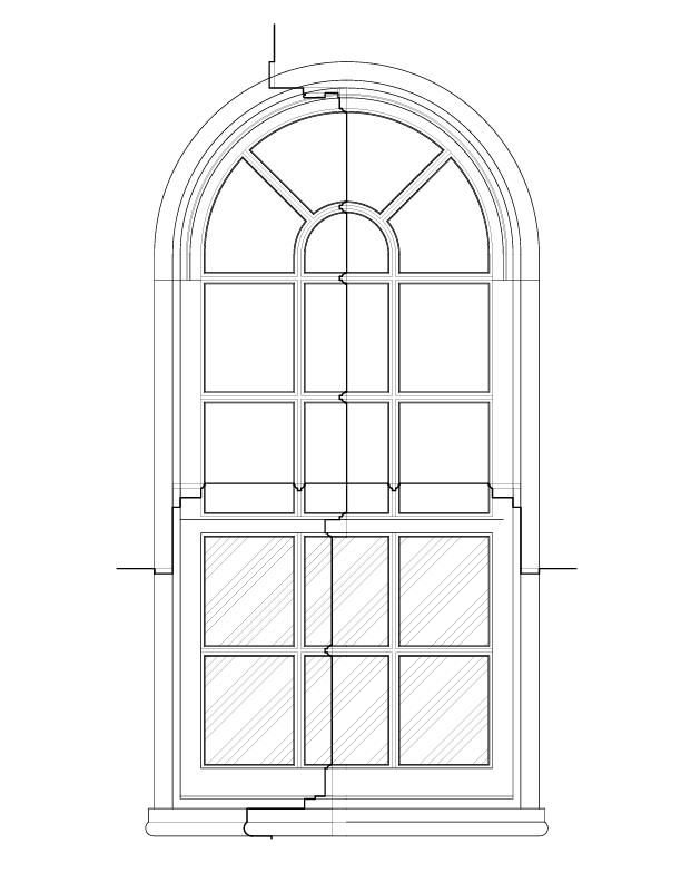 STAIR HALL ARCHED INTERIOR WINDOW ELEVATION