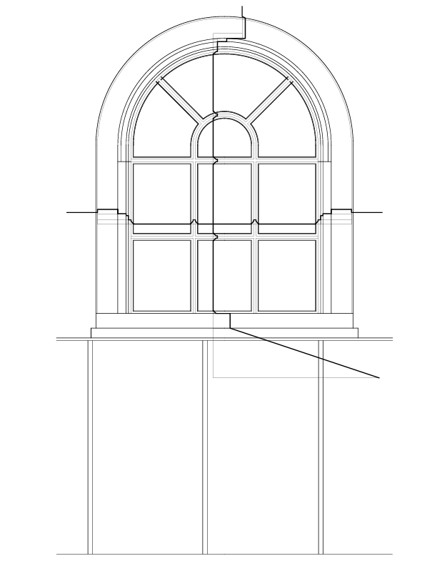 STAIR HALL ARCHED INTERIOR EXTERIOR WINDOW ELEVATION