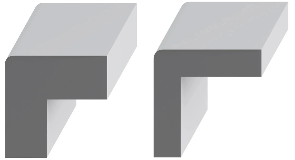 Outside corner moulding profiles 5504 and 5506 showing different rabbet sizes and material thicknesses