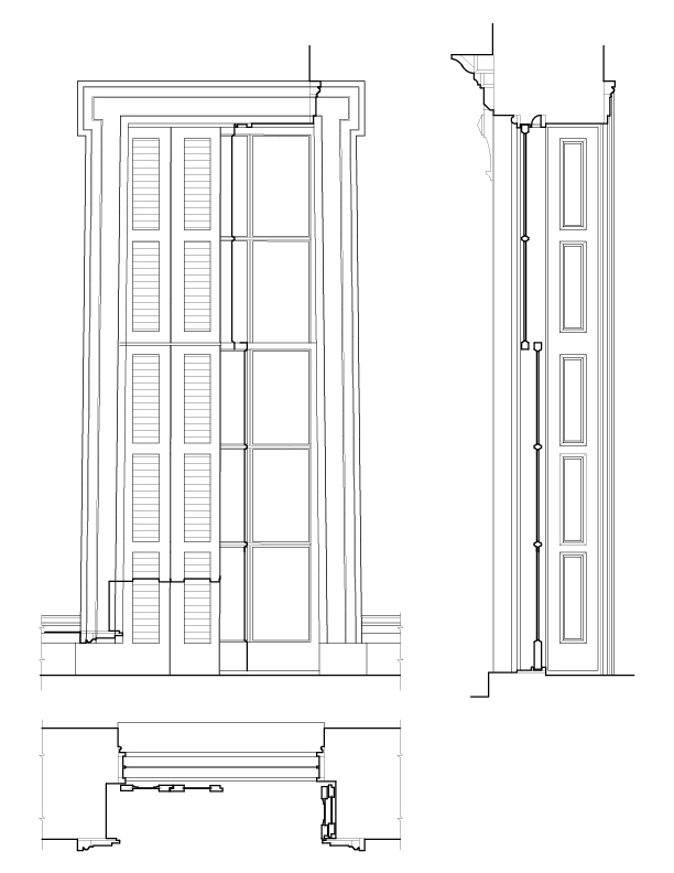 TYPICAL FRONT INTERIOR WINDOW ELEVATION AND SECTION