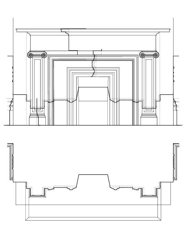 EAST PARLOR FIREPLACE ELEVATION AND PLAN
