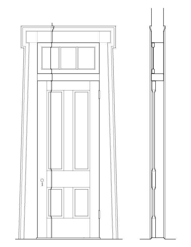 DOOR E FIRST FLOOR ELEVATION AND SECTION