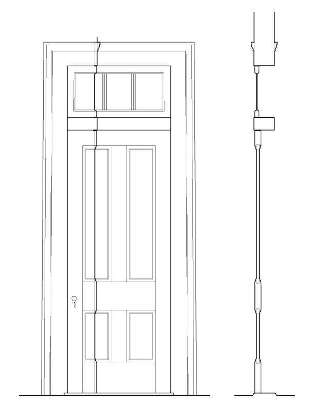 DOOR E SECOND FLOOR ELEVATION AND SECTION