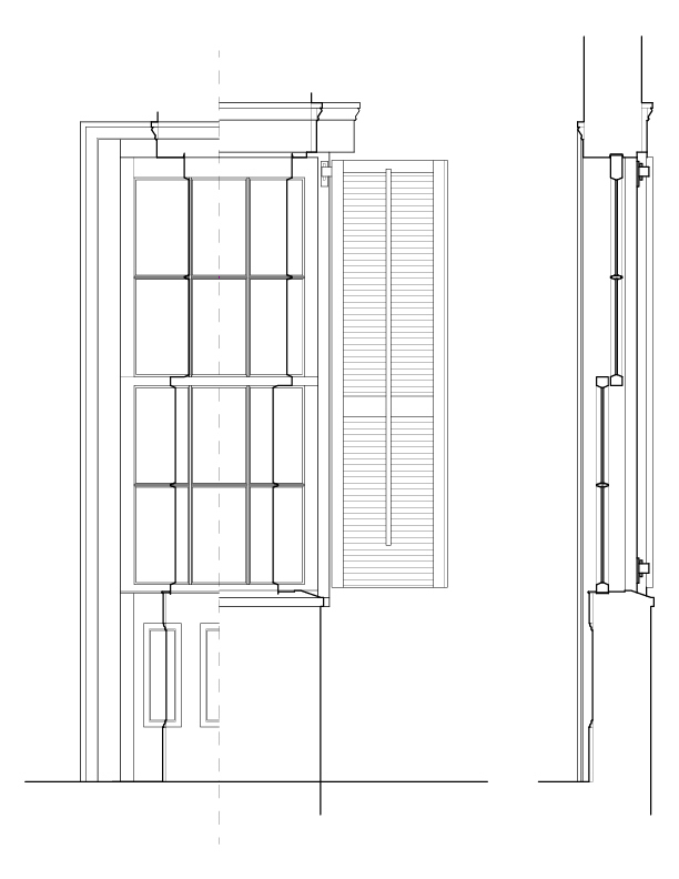 WINDOW B ELEVATION AND SECTION