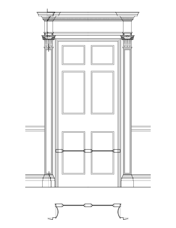 ENTRANCE HALL TO RECEPTION DOOR ELEVATION AND PLAN