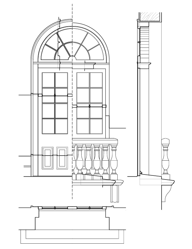 ALLEY SIDE DOOR ELEVATION AND SECTION