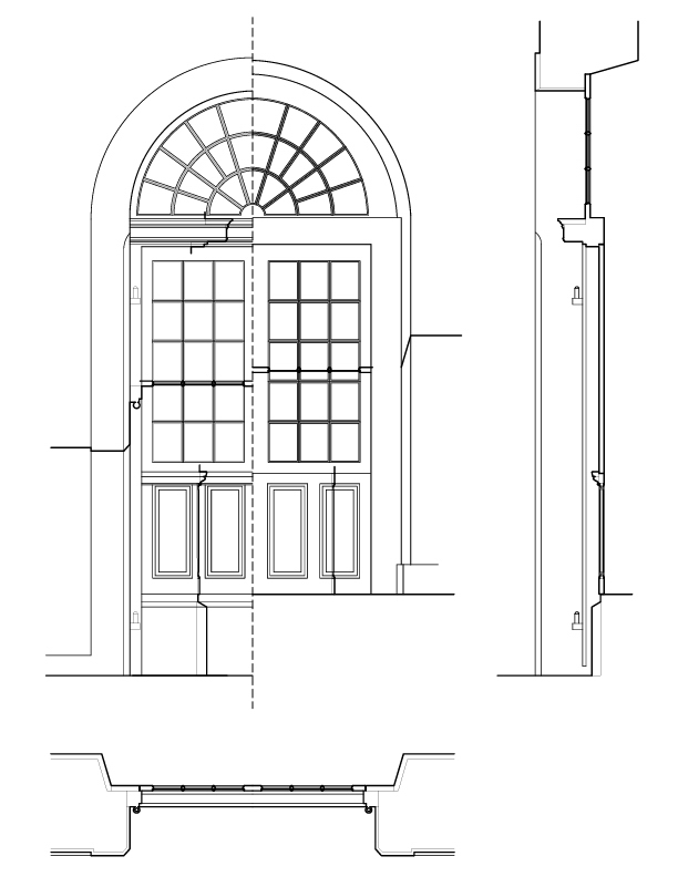 DOOR BETWEEN ROOM NO. 1 & LOGGIA ELEVATION AND SECTION