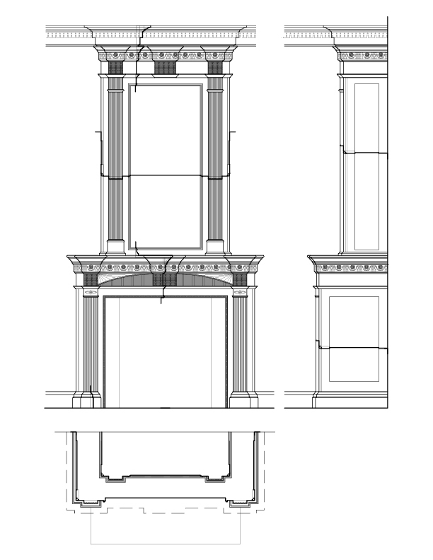 ROOM 201 SOUTHEAST MANTEL ELEVATION AND SECTION