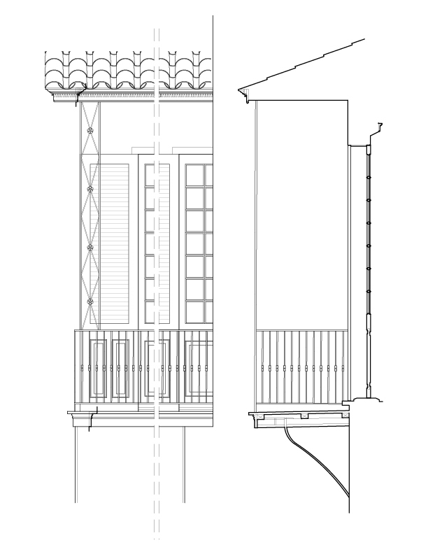 DETAILS OF BALCONY ELEVATION AND SECTION