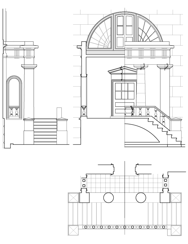 MAIN PORTICO ELEVATION AND SECTION