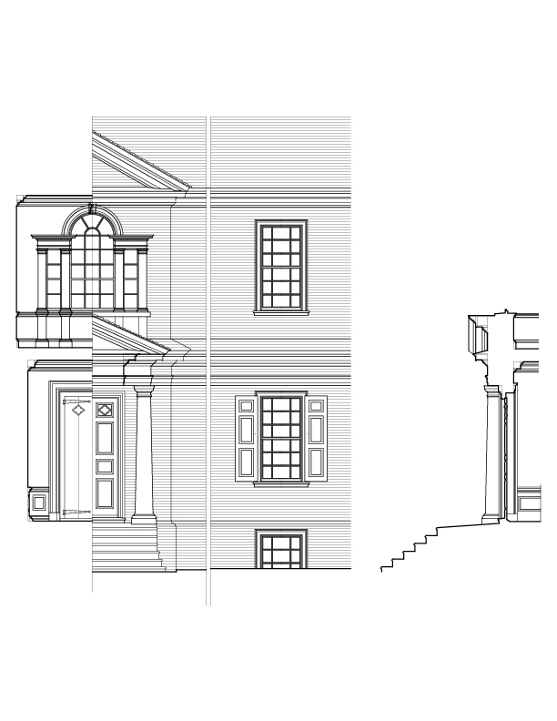 EAST INTERIOR AND EXTERIOR ELEVATION AND SECTION