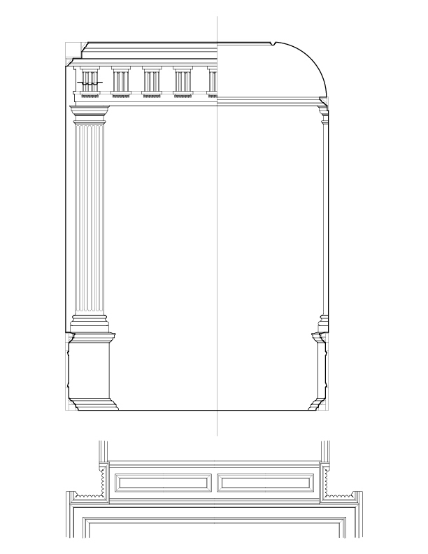 FIRST FLOOR BEAM AND PILASTERS ELEVATION AND REFLECTED PLAN