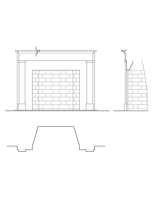 FRONT PARLOR FIREPLACE ELEVATION AND SECTION