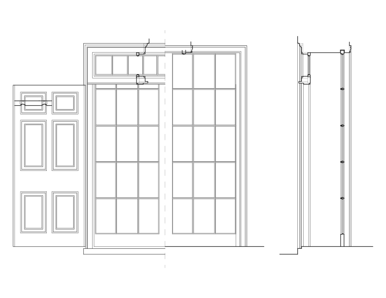 SLIDING DOORS NO. 104 & 121 ELEVATION AND SECTION